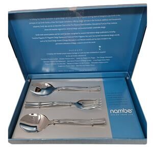 NEW Nambe 2007 3 Piece Stainless Steel Modern Serving Utensil Set Dining Mezzo